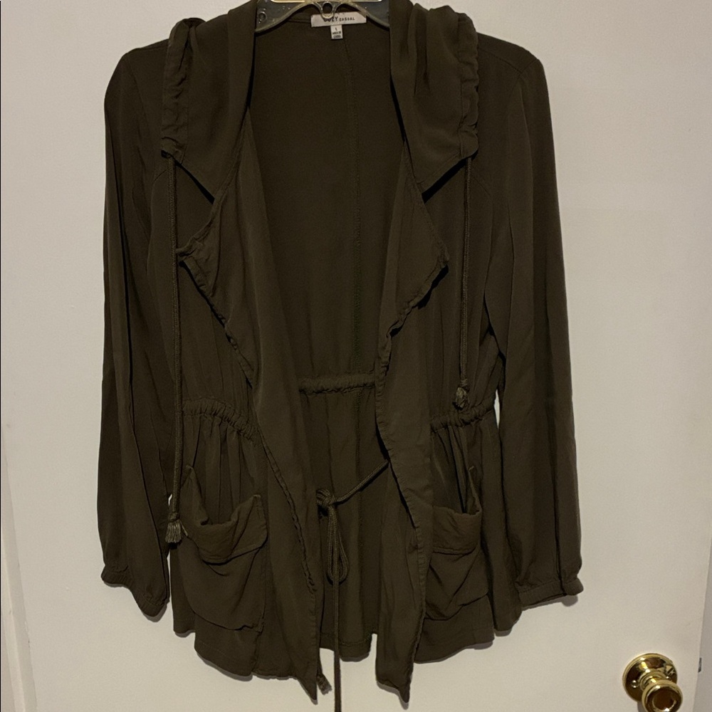 Cozy Casual Olive Green Hooded Utility Jacket